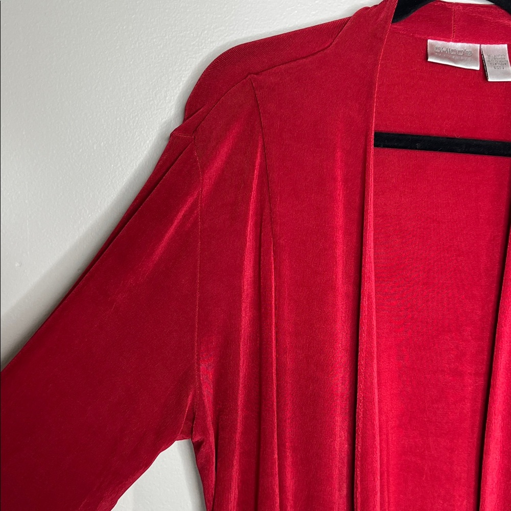 Chico's Travelers Red Open front Cardigan with Pockets size 2 - Picture 6 of 11